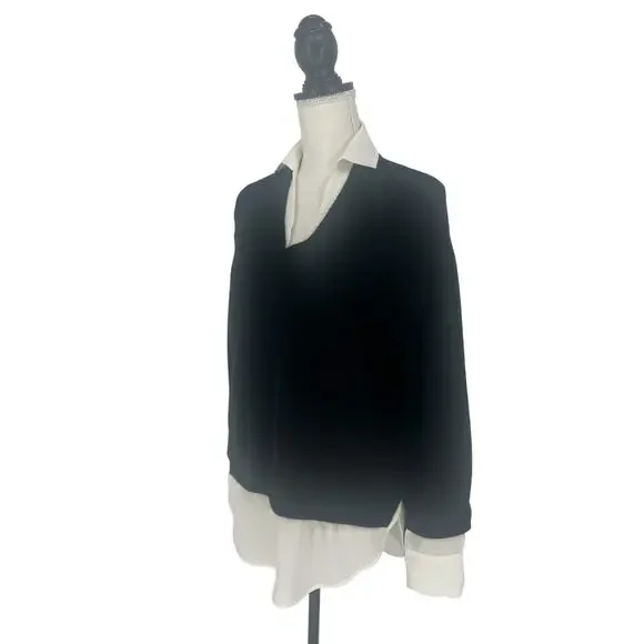 Brochu Walker Looker Layered V Neck Sweater Black Mixed Media XS - Picture 6 of 16